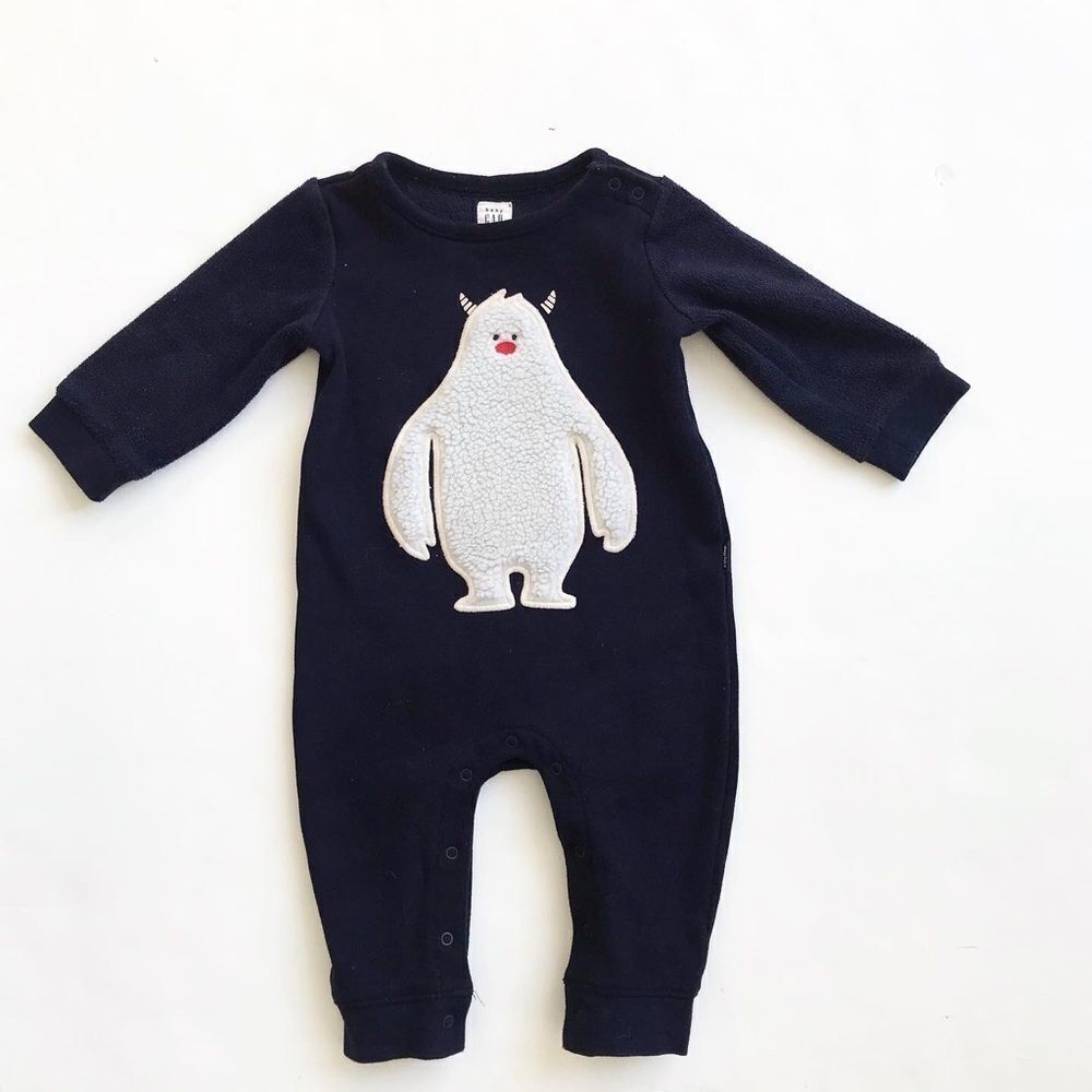 BABygap navy sweatshirt monster jumpsuit VGUC 6-12